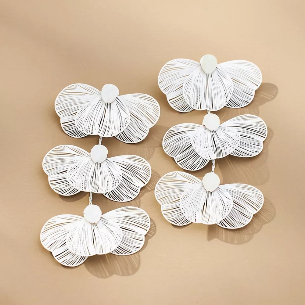 NWT Anthropologie Wire Petals Drop Earrings in White